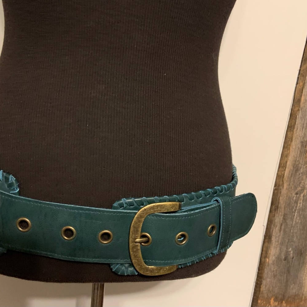 Chic Teal Belt with Brass Buckle - Picture 4 of 8